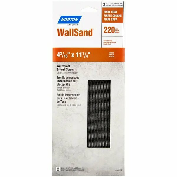 Norton Co 4-3/16" x 11" WallSand Die-Cut Drywall Sanding Screen 220-Grit, PK 2 21766